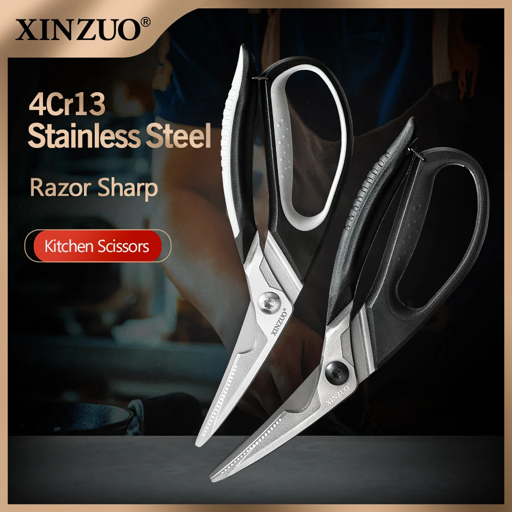 

XINZUO Многофункциональные кованые кухонные ножницы 4Cr13 Нержавеющая сталь Черный Титан Серый Титан PP + TPE Ручки Универсальный инструмент