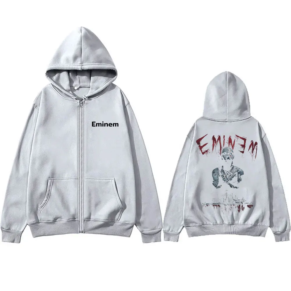 Horror Eminem Hip Hop Vintage Zipper Hoodie Men\'s Fashion Casual Zip Up Jacket Male Oversized Streetwear Unisex Fleece Hoodies