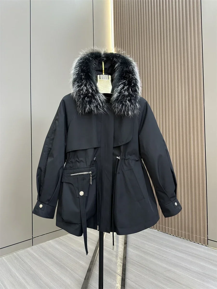 2023 Winter New Mid-Length Large Wool Plush Coat Women Thickened Warm Snow Wear Detachable Rex Rabbit Fur Liner Real Furry Coats