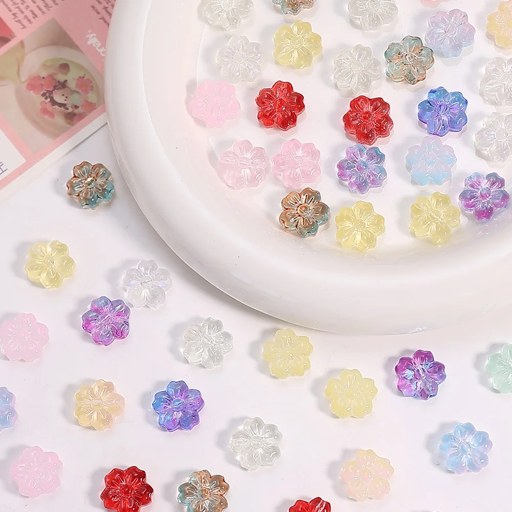 50PCS 13mm Translucent Glass Sakura Beads,Cute Cherry Blossom Flower Spacers,Handmade Keychain Bag Pendant Craft Accessories