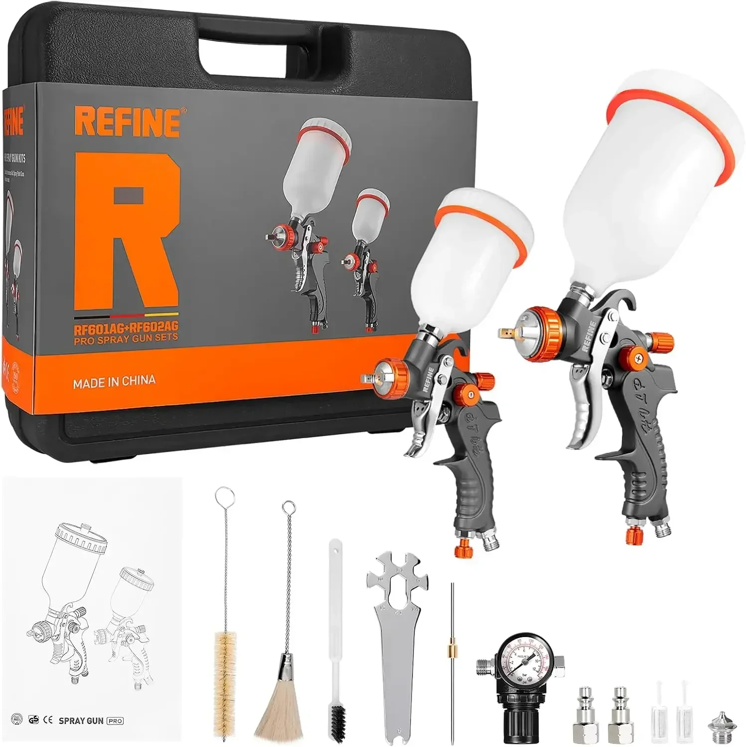 HVLP-Ensembles de pistolets à gravité d'air, 2 pistolets à peinture en aérosol, pulvérisateur de peinture automatique avec air Sochi, 1.0mm, 100ml, 1.4mm, 1.7mm, 600ml