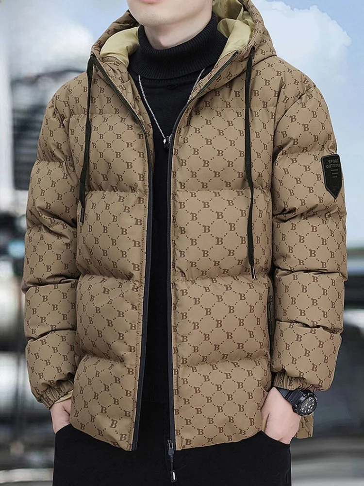 

Paul 2025/Мужская зимняя хлопковая куртка Thiened Fce на подкладке с капюшоном и буквенным принтом, теплое пальто с хлебом, молодежное повседневное модное пальто