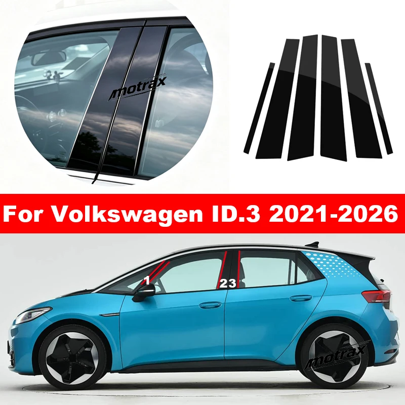 Car Glossy Door Trim Pillar Posts Middle Window Trim B C Column Sticker Decor Cover for VW Volkswagen ID.3 ID3 2021-2026