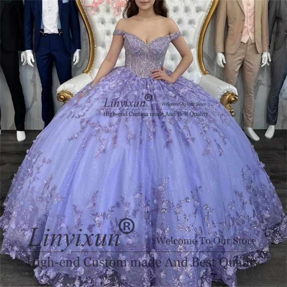 Robe de Quinceanera scintillante à fleurs violettes, appliques en cristal, robe Sweet 15 et 16, robes de soirée de Rh, robes éducatives Off Initiated