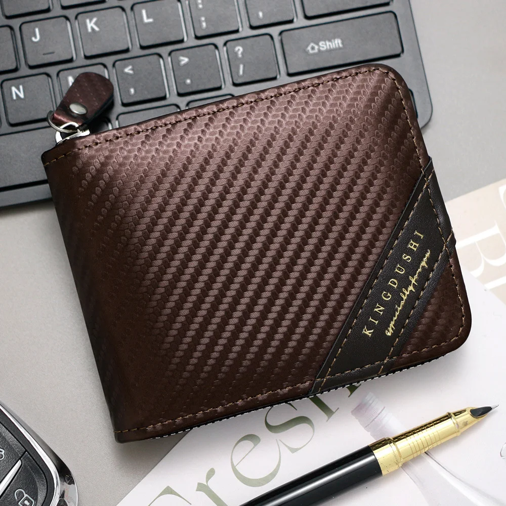 

Новые простые короткие мужские кошельки на молнии, высококачественный держатель для карт из углеродного волокна, мужские кошельки для монет, сумки для карт, держатель для фотографий, мужской кошелек