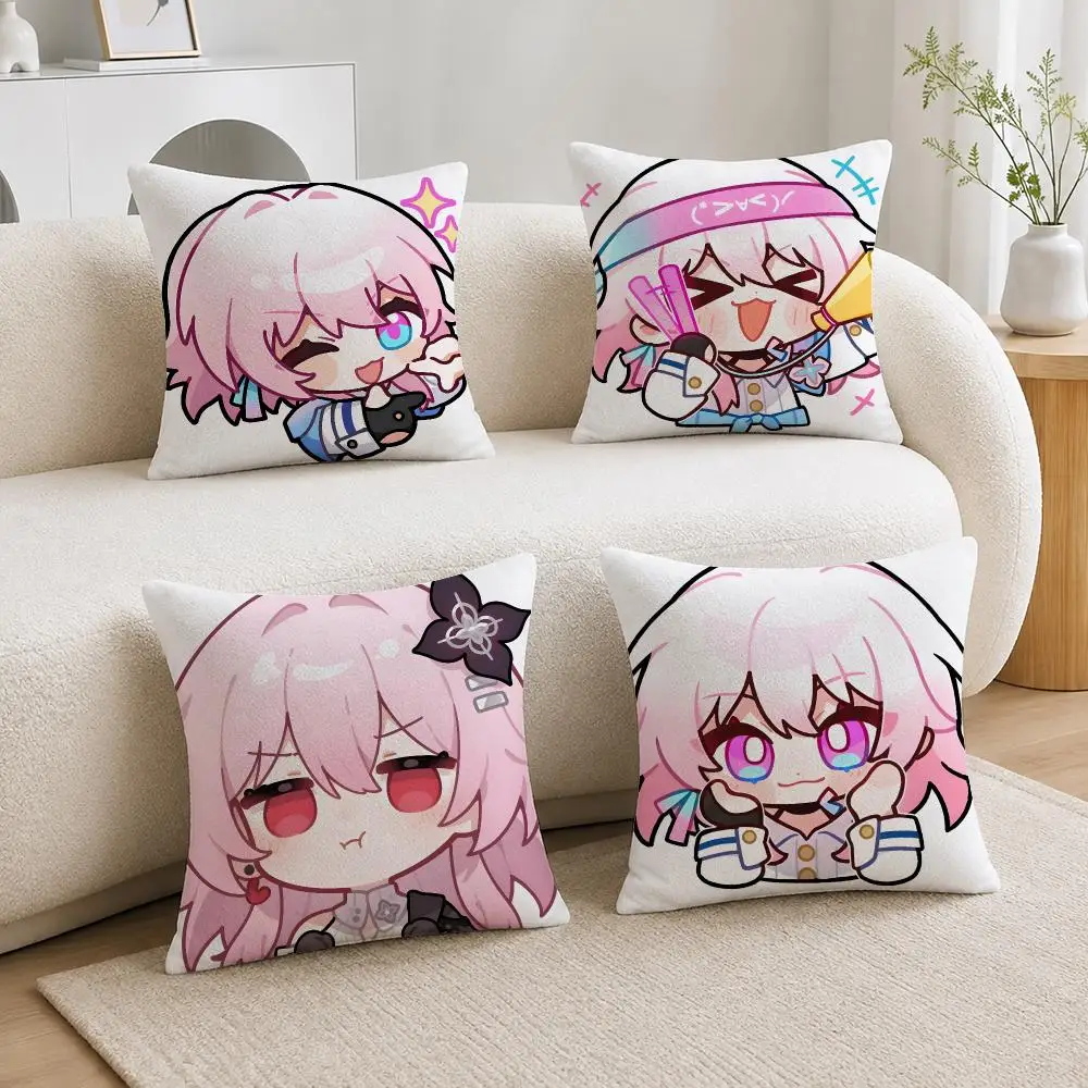 Game Character March 7th Cushion Cover Soft Plush Cushion Covers Fluffy Throw Pillow Cases for Sofa Bedroom Home Decor