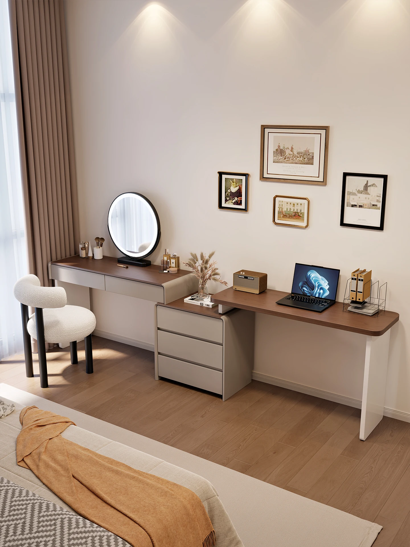 Dresser chest  integrated desk bedroom simple modern computer desk solid wood makeup storage