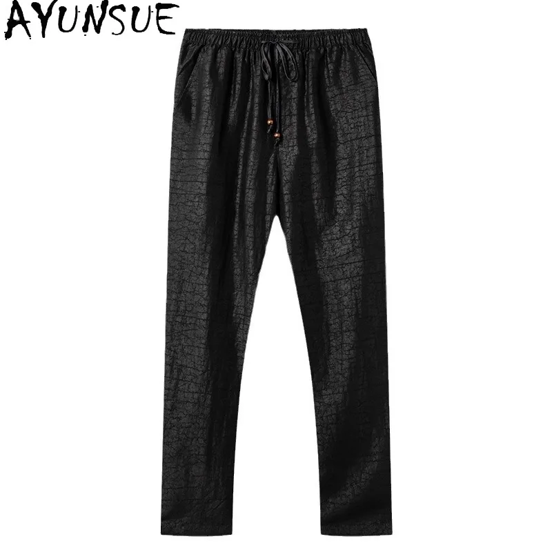 

AYUNSUE Новые 100% натуральные шелковые брюки из тутового шелкопряда для мужчин, лето 2026, высококачественные повседневные брюки, мужская одежда, черные брюки с эластичной талией