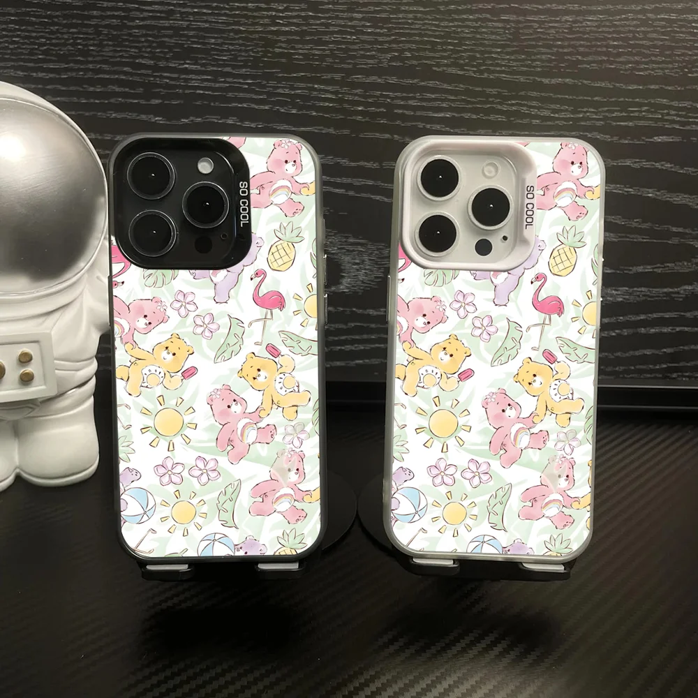 

C-CaringS Cute Bears Phone Case IMD Color Silver Shell For IPhone 16 15 14 13 12 Pro Max Plus