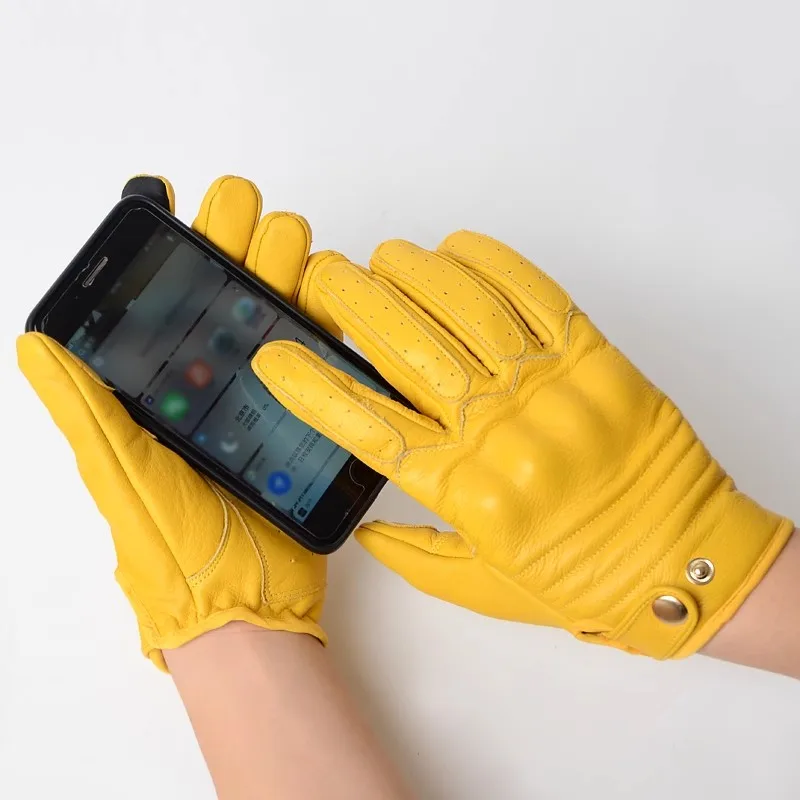 

Yellow Lightweight Men's Cowhide Motorcycle Gloves Breathable Retro Style All-Season Touchscreen Comfortable Riding Yellow Luvas