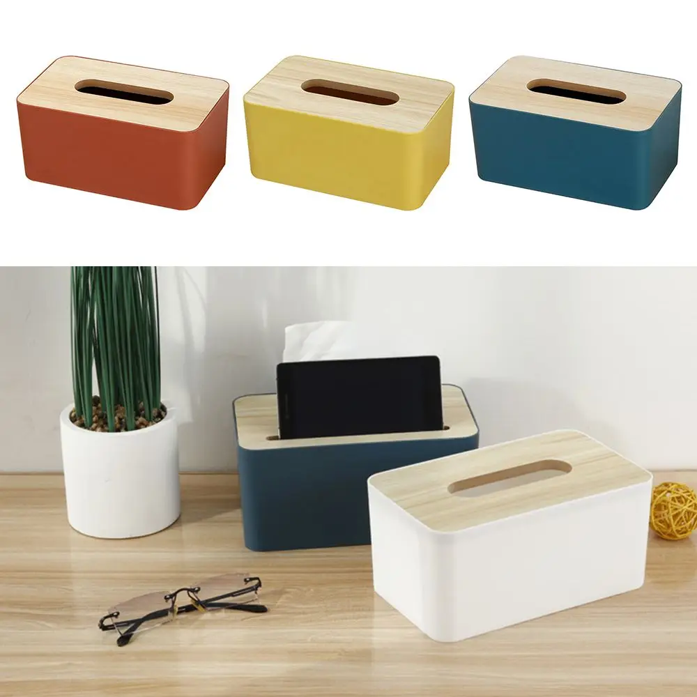 Wooden Tissue Box Cover Removable Desktop Tissue Holder Home Office Bathroom Paper Storage Case Table Decoration