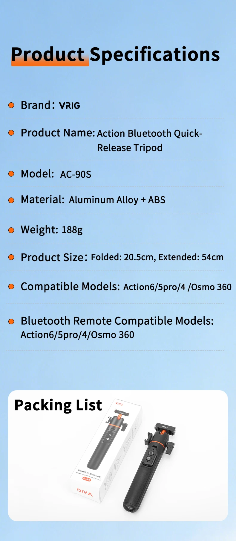 VRIG Magnetisches Stativ-Selfie-Stick-Stativ mit 360°-Kugelkopf und Cold Shoe für DJI Osmo Action 6 5 Pro 4 3 Action-Kamera-Zubehör – Detail 19
