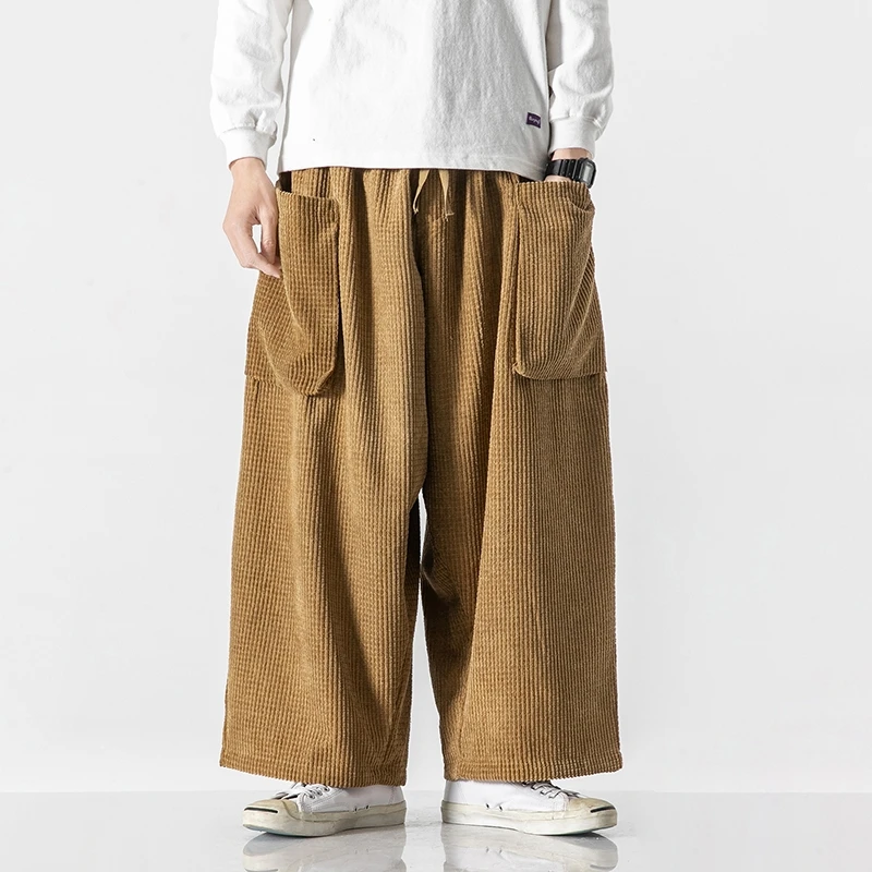 

Men's Wide Leg Pants Solid Color Corduroy Loose Harem Pants Men Fashion Streetwear Jogger Sweatpants Straight Casual Trousers