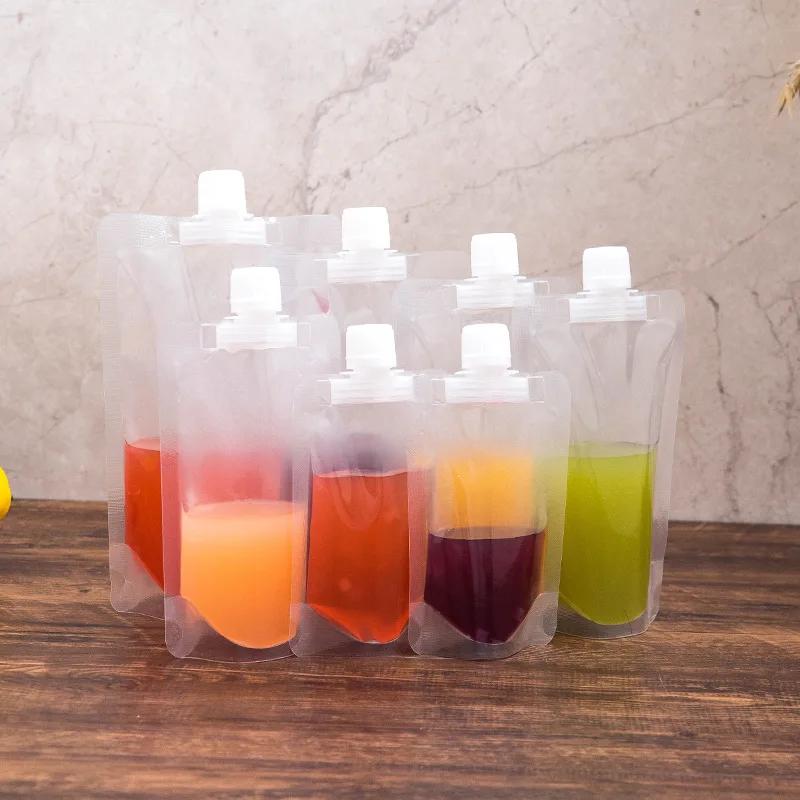 50Pcs 50/100/200ml Plastic Spout Bags Stand Up Liquid Drink Milk Juice Wine Pouch W/ Caps Empty 100pcs