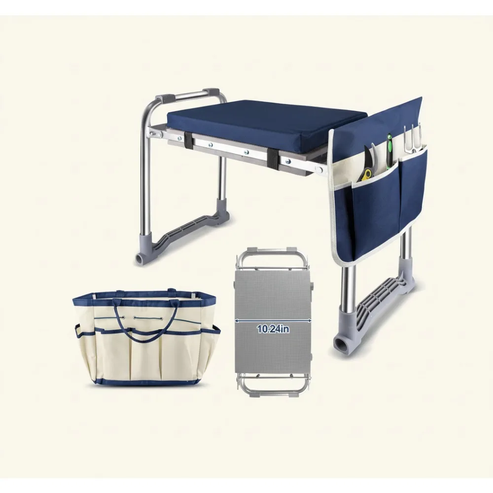 

Foldable Garden Kneeler Seat with Thick Cushion, Tool Pouches - Relief Knee Back Pain for Seniors Gardening