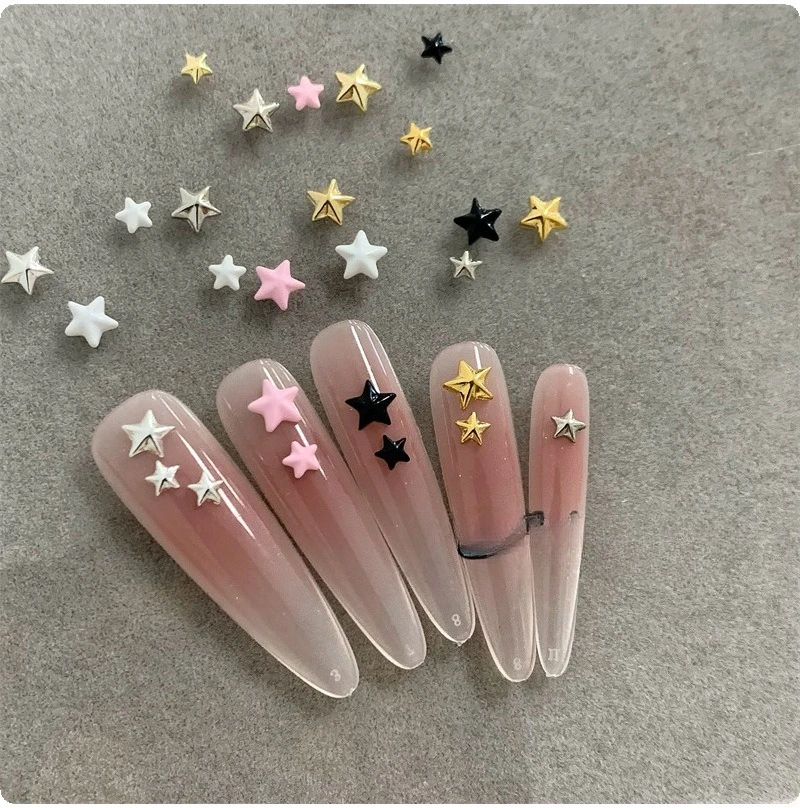 Metal Alloy Star Nail Art Charms 3d Five-Pointed-Star Gold Silver Pink Diamond Nail Decoration Parts Luxury Manicure Accessories