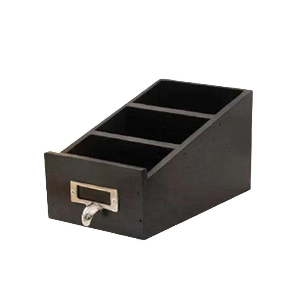 Wooden Remote Control Holder Decorative with 3 Compartments Desktop Storage Box Vintage Style Pen Holder for Living Room