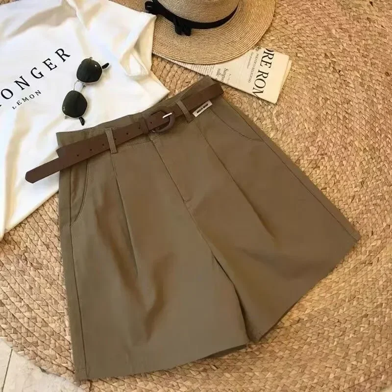 Pop High Waist A- Line Wide Leg Pants Women's Suit Shorts Casual Loose Fit Spring Summer New Style Five-Quarter Length Trousers