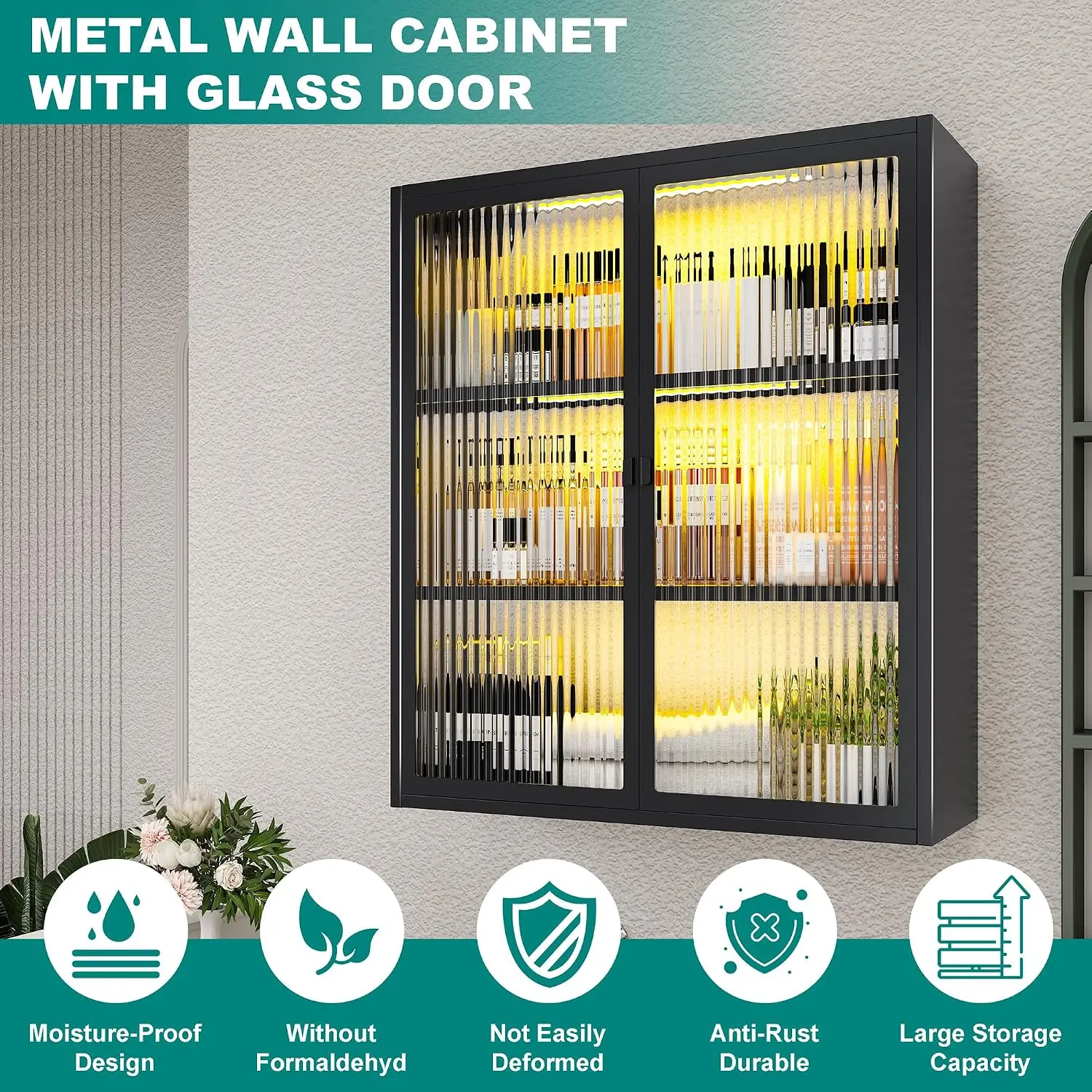Bathroom Medicine Cabinet with Glass Doors & Sensor LED Lights, Over Toilet Bathroom Organizer, Customized image 5