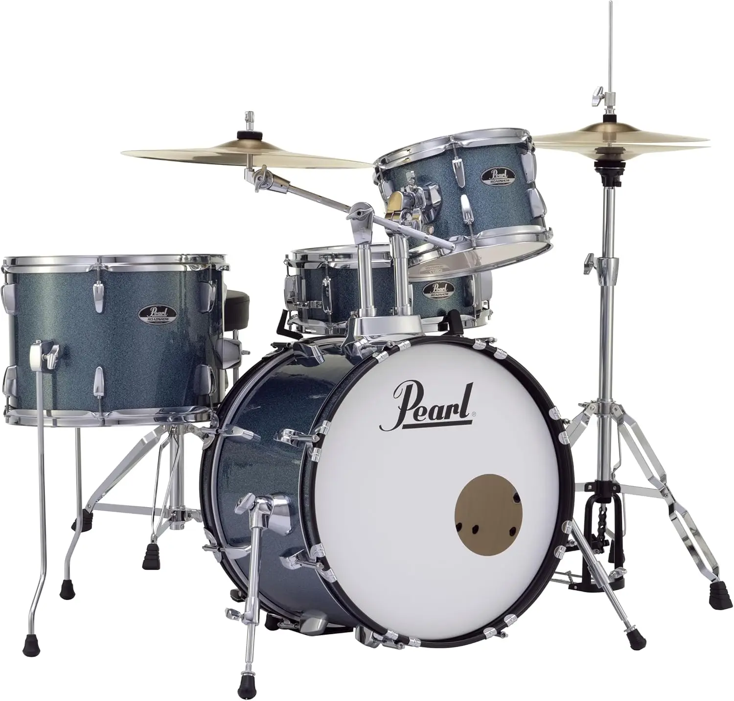 Pearl Roadshow 5-Piece Complete Drum Set with Cymbals - 22 Inches Kick - Aqua Blue Glitter