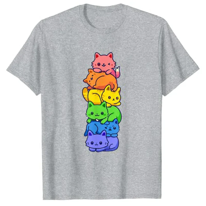 T-shirt unisexe Rainbow Cat Anime, non binaire, fier, LGBT, Gay Pride, sensation lesbienne, mignon Kawaii, chats Pys Tee, Y-LgCustom q, cadeau, tenue esthétique
