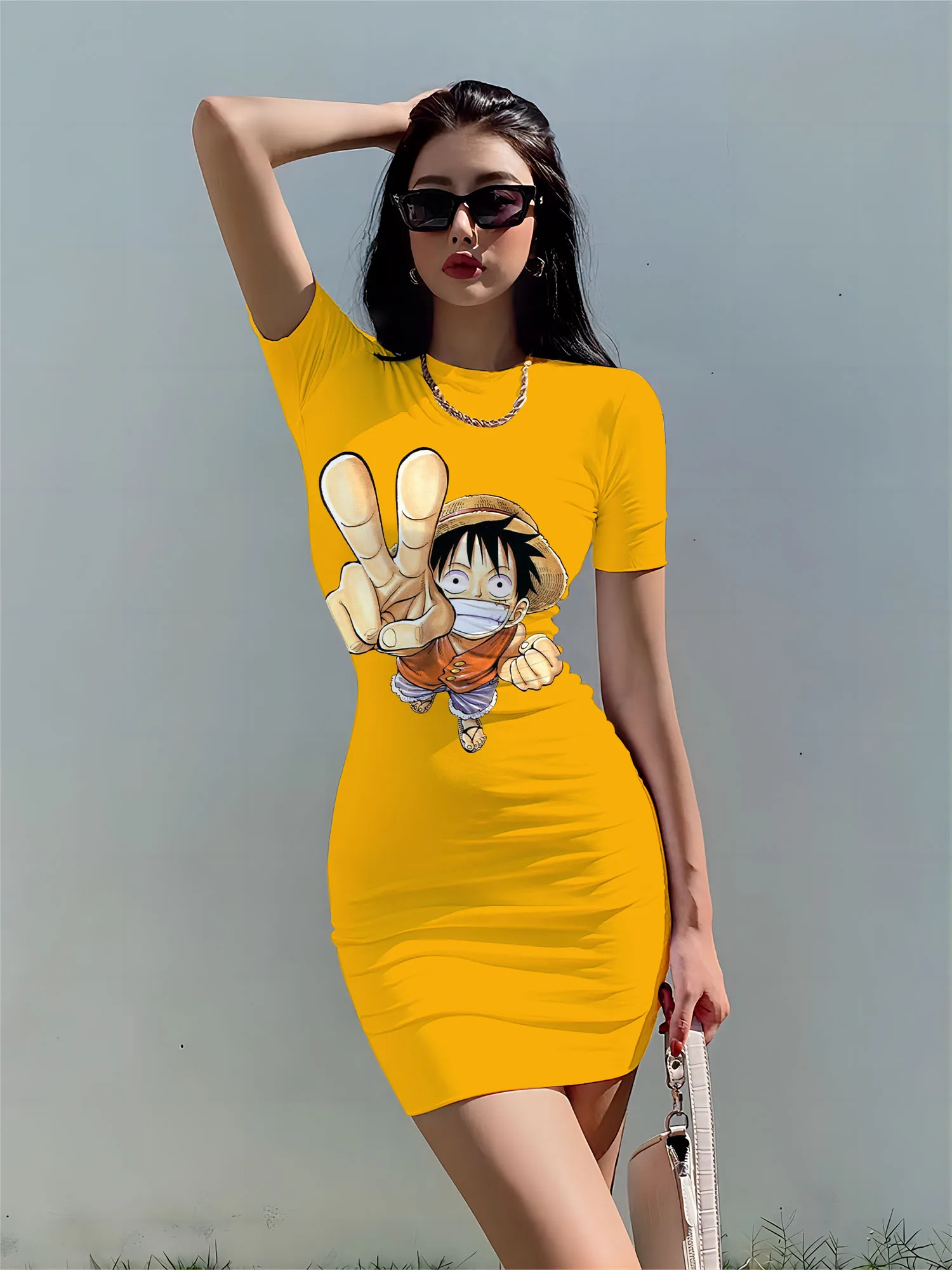 

Zevity Summer Dress Women 2024 Cartoon New One Piece Sexy Dresses Fashion Woman Sensual Y2k Bodycon New Monkey D.Luffy Women's