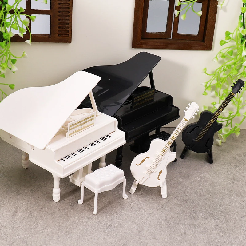 1 conjunto 1/12 casa de bonecas em miniatura simulação piano guitarra instrumentos musicais brinquedo para criança casa de bonecas móveis decoração acessórios