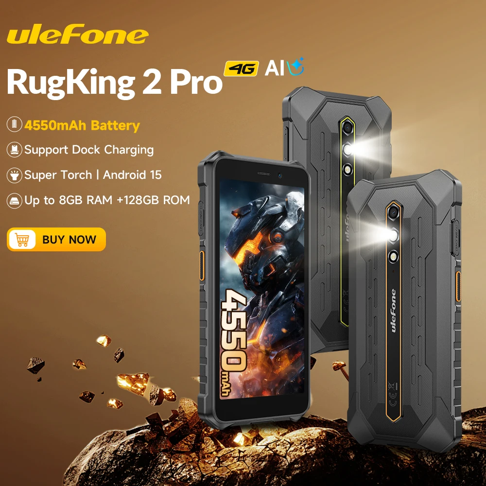 【2025 New】Ulefone RugKing 2 Pro 4G Rugged Smartphone Android 15 Up to 8GB+128GB 4550mAh Waterproof 5.45