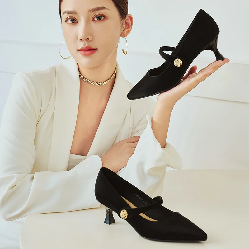 

Spring 2025 Xiangxiangli Women's Faion Single oes Slip-On High Heel Thin Heel Ba Strap Work Diamond OL oes D29067