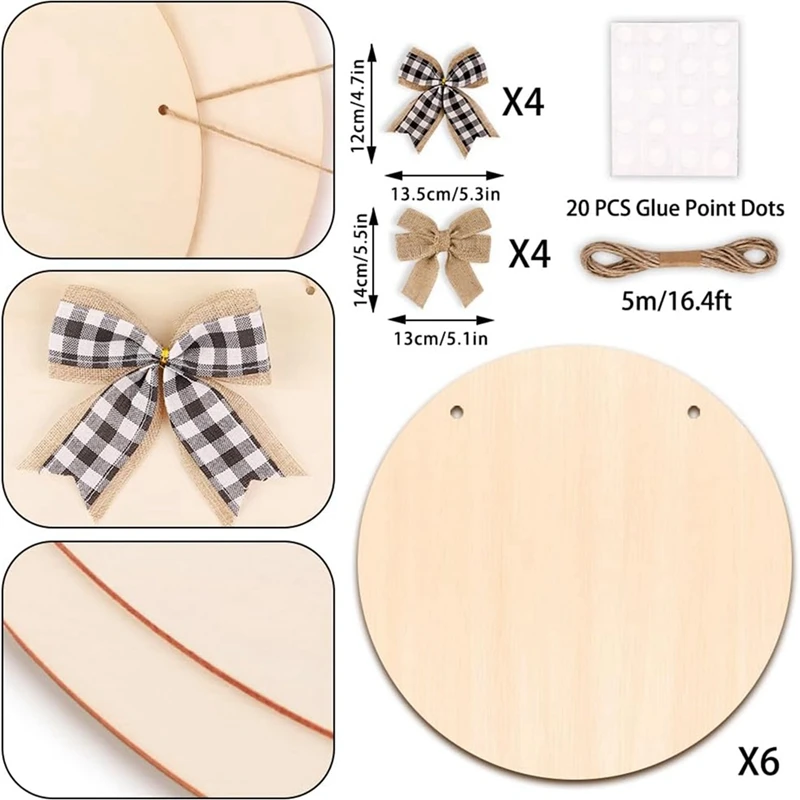 دوائر خشبية فارغة للحرف اليدوية ، شرائح خشبية غير مكتملة ، علامة شماعات باب ، أقراص خشبية مستديرة ، 6 عبوات
