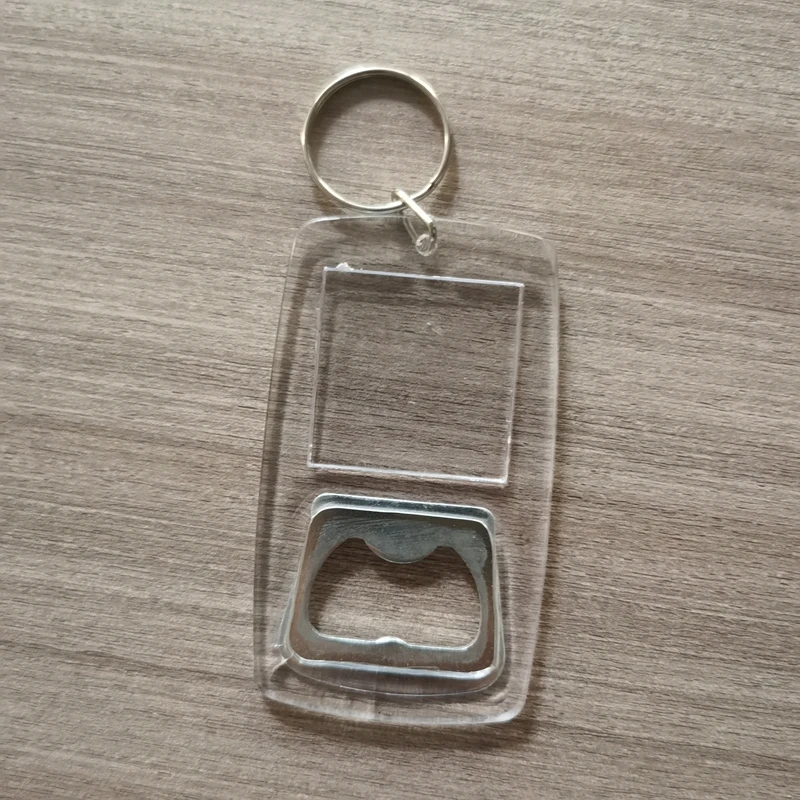 100pcs Blank Photo Frame Keyrings for Gifts Plastic Blank Acrylic Keychains with Bottle Opener Wholesale