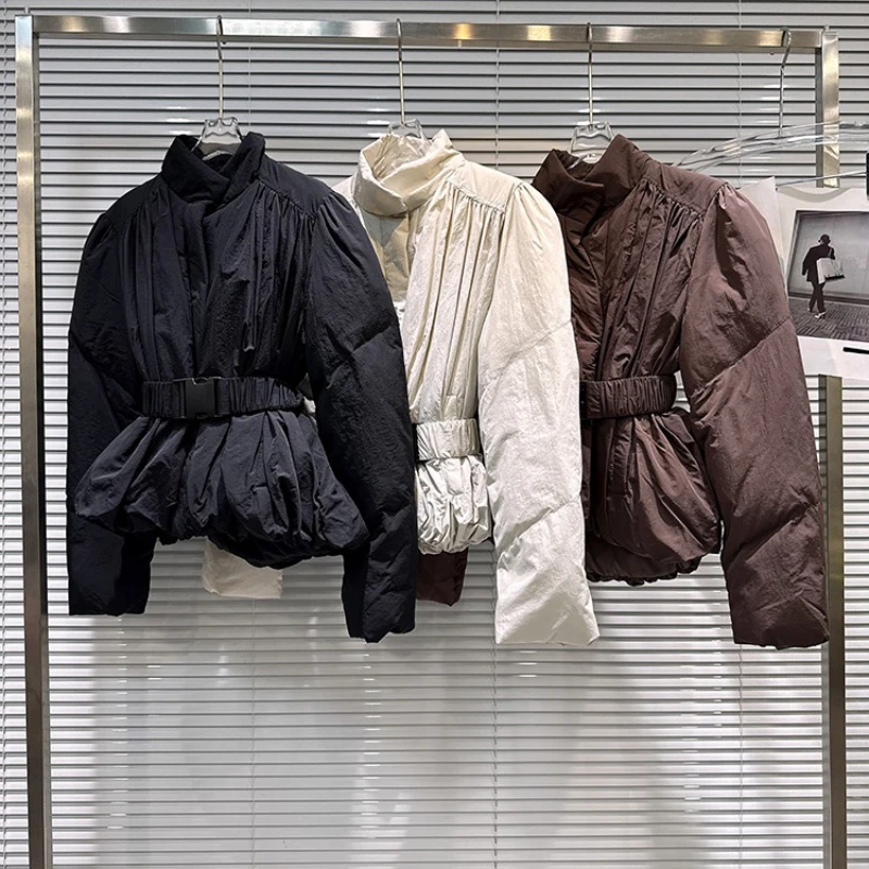 2025 شتاء جديد عصري الترفيه الوقوف طوق أسفل سترة تصميم تحسس بلون الخصر Cinced حزام أسفل سترة