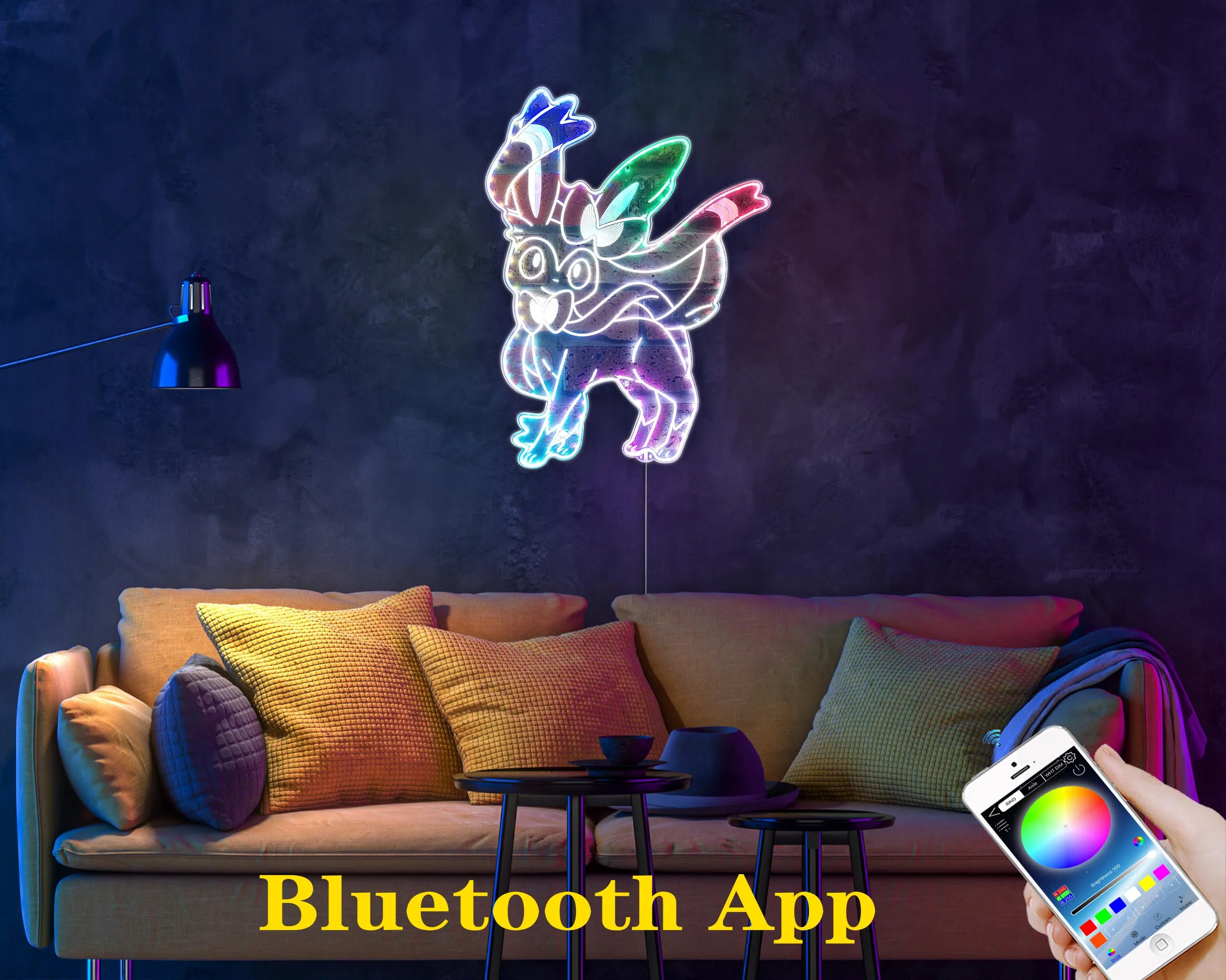 Sylveon Dynamic RGB Edge Lit LED Sign, Game Room Decor, Gaming Night Light