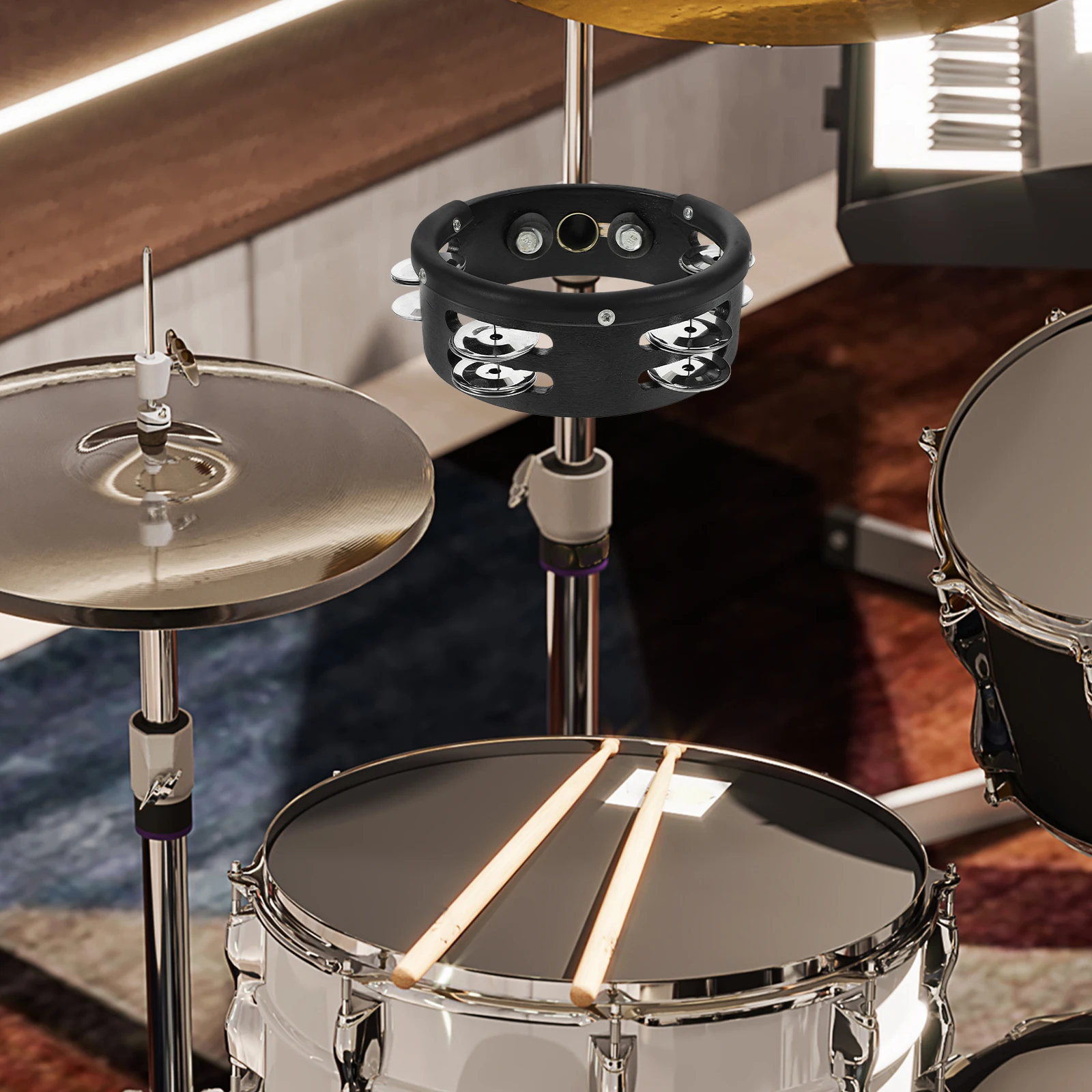 

s 6Inch HiHat Tambourine Drum Set Percussion Bright Tone Construction Easy Install Cymbal Bell Musical for Jazz
