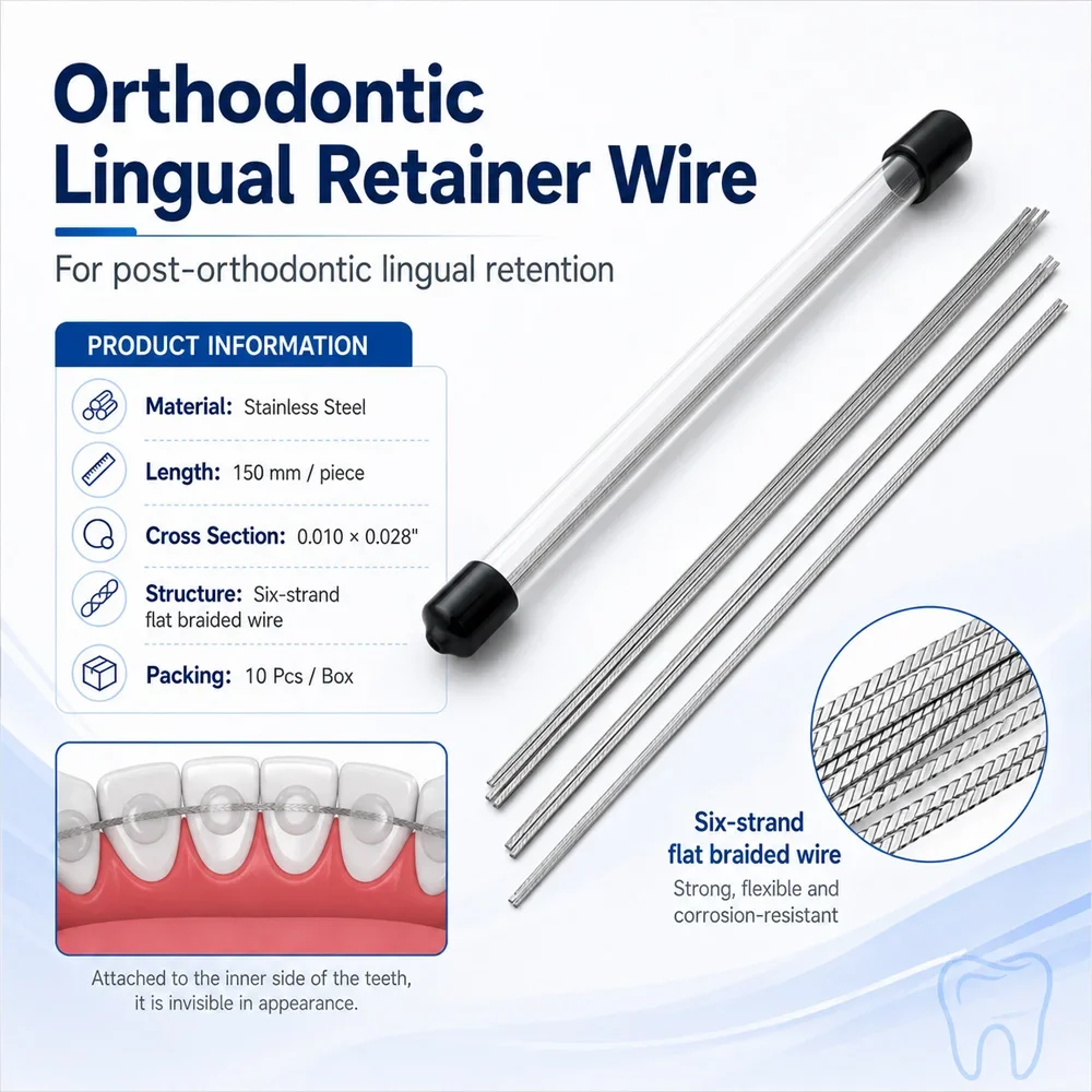 10Pcs/Box Orthodontic Lingual Retainer Wires Stainless Steel Flat Straight Twist Wire 150mm Dental Laboratory Material