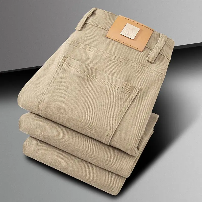 98% Cotton Elastic Jeans Men's Fashion Fit Straight Spring Autumn Washed Denim Pants High Quality Business Work Casual Trousers