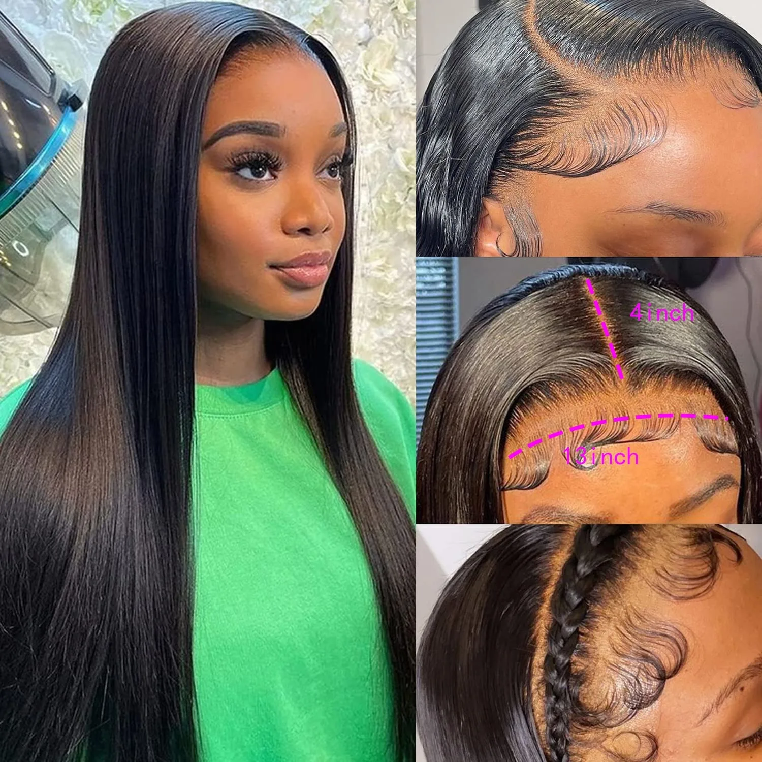 13x6 الدانتيل الجبهة الباروكات HD كامل أمامي مستقيم الدانتيل الجبهة الباروكات شعر الإنسان الحقيقي الباروكات قبل قطعها الباروكات للنساء السود