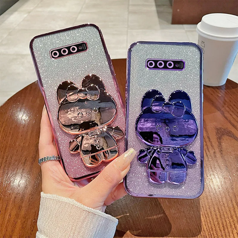 S10 Plus Case For Samsung Galaxy S10 Plus Luxury Gradient Glitter Makeup Mirror Rabbit Folding Stand Back Cover Samsung S10 Plus