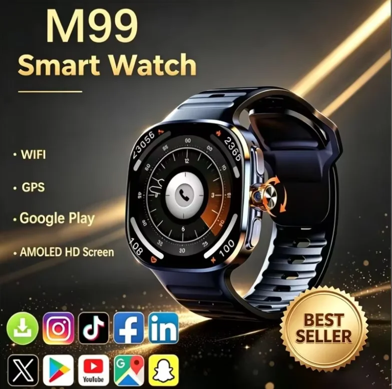 M99 5G Android Smartwatch,2.4 Inch AMOLED Screen,Rotary HD Camera,Heart Rate Monitor,Make & Receive Calls,Support SIM & WIFI