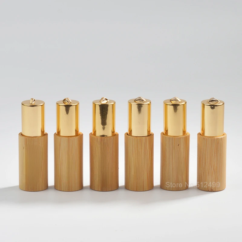 5ml Bamboo Roll on Bottle Essential Oil Perfume Refillable Bottles With Stainless Steel Roller Glass Travel Cosmetic Container