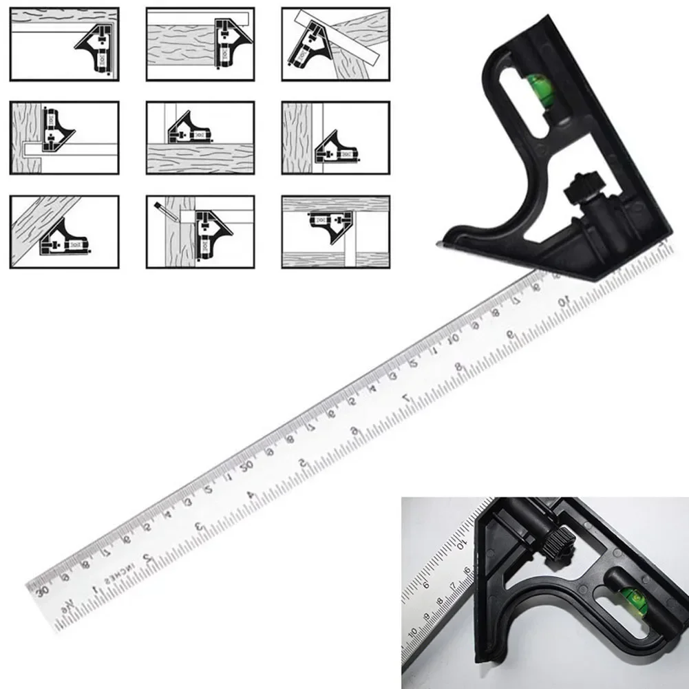 300MM 90 Degree Adjustable Combination Square Angle Ruler Metric Ruler Finder Protractor Level Multifunctional Gauge Measuring