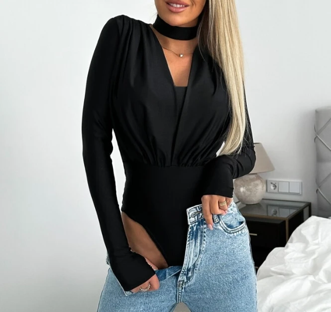 One Piece New Women\'s Hot Selling Fashion 2023 Asymmetric Collar Long Sleeves Pleated Without Pants