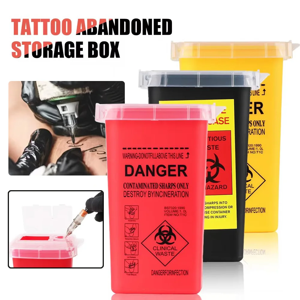 

1L Plastic Tattoo Waste Box Red/Yellow Tattoo Sharp Container Waste Storage Box for Tattoo Needle Tips Disposal Accessories