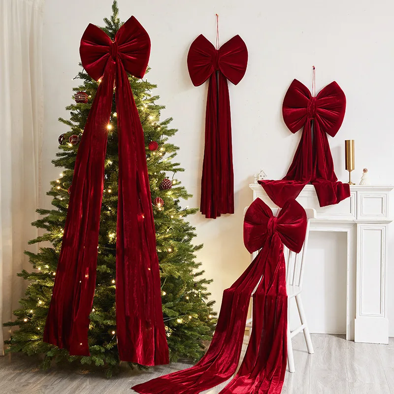Christmas Large Flocking Bow Christmas Tree Dress Up Hotel Atmosphere Pendant Holiday Scene Decoration