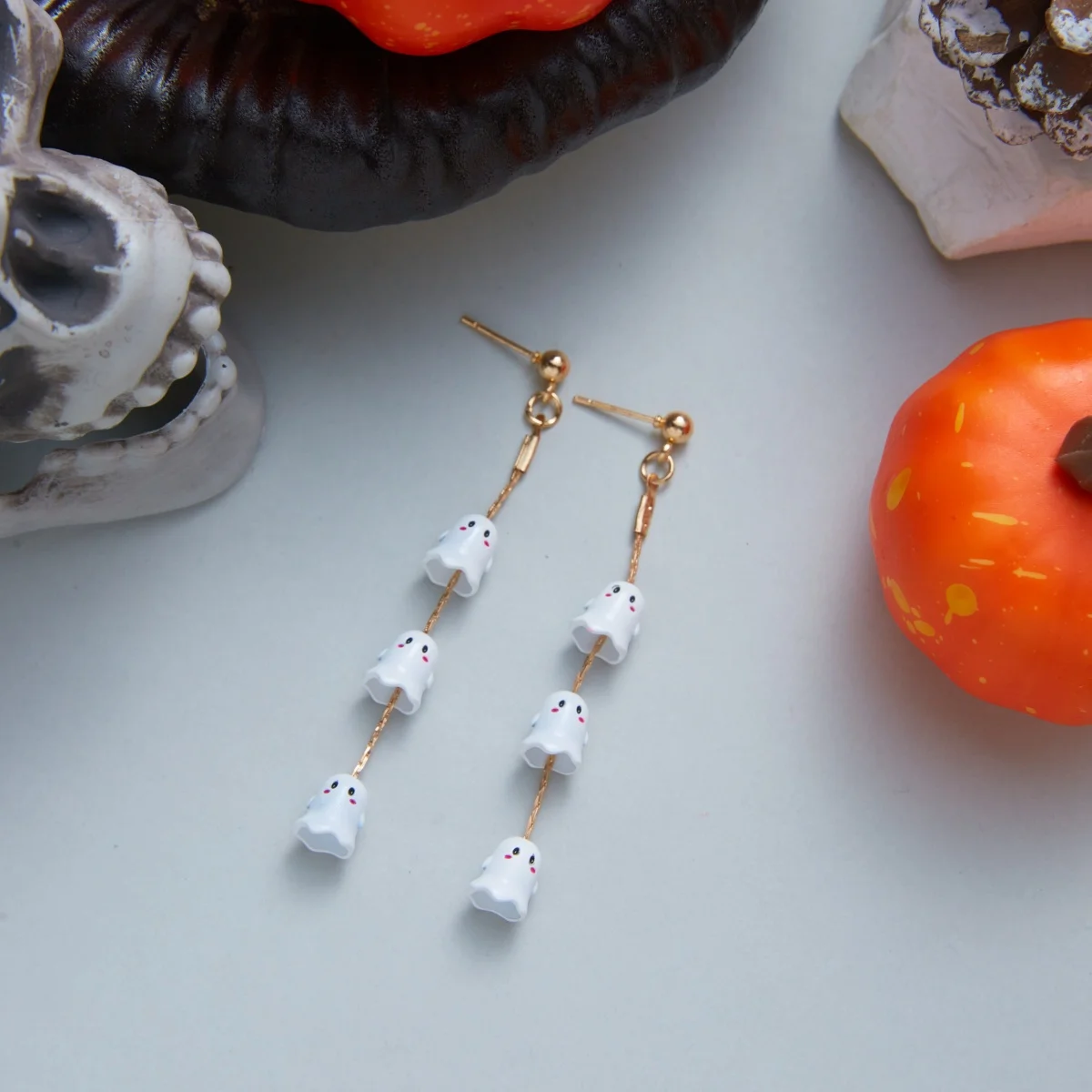 Halloween Niedliche 3D-Geister-Ohrringe mit Quasten für Damen und Herren, Gothic-Cartoon-Ohrringe mit weißen Geistern, Punk-Party-Schmuck – Detail 17