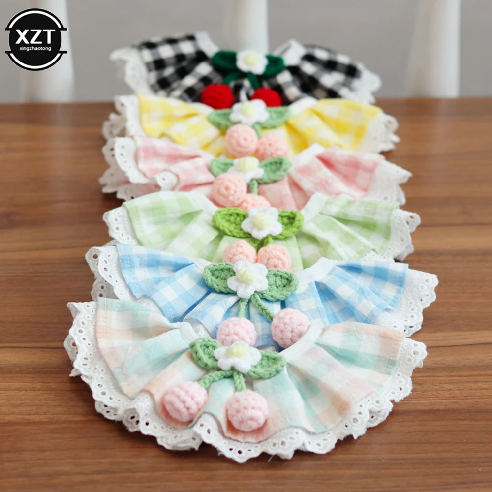 Cute Lace Dog Collar Bowknot Pet Collar Bibs Lovely Dog Cat Necklace Decor for Small Dogs Cats Plaid Flowers Lovely Collar