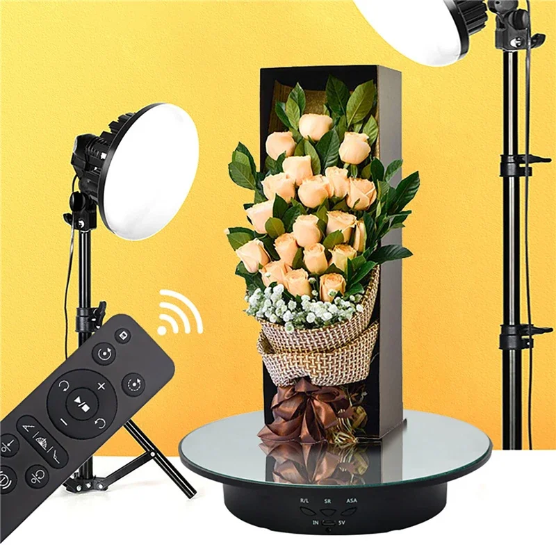 360 Degree Electric Rotating Display Stand 20CM 3 Speeds Electric Mirror Turntable for Photography Shooting Jewelry Holder