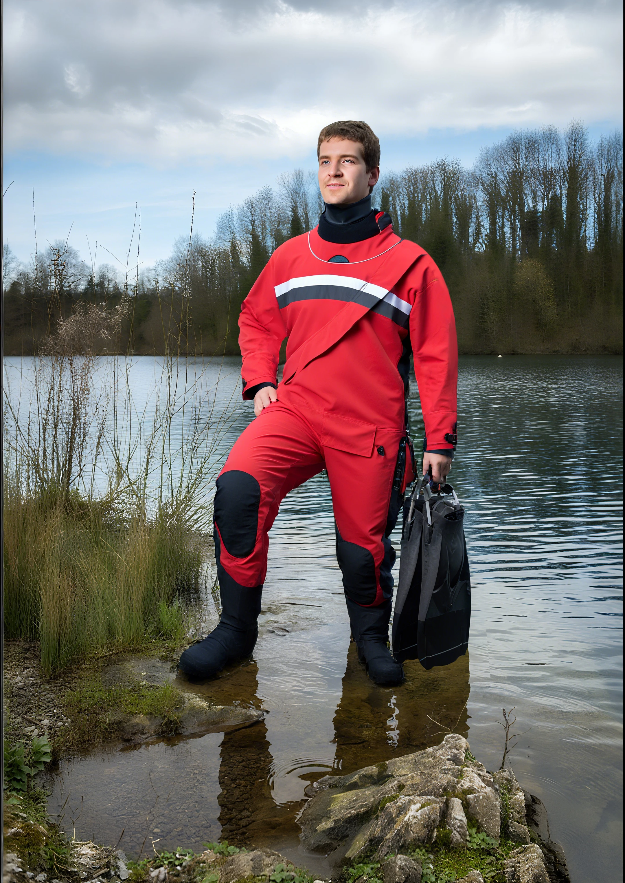 Traje de rescate acuático seco, traje de buceo de kayak de una pieza para hombre, traje de buceo seco de tela impermeable de 3 capas, manga de látex y cubiertas para el cuello