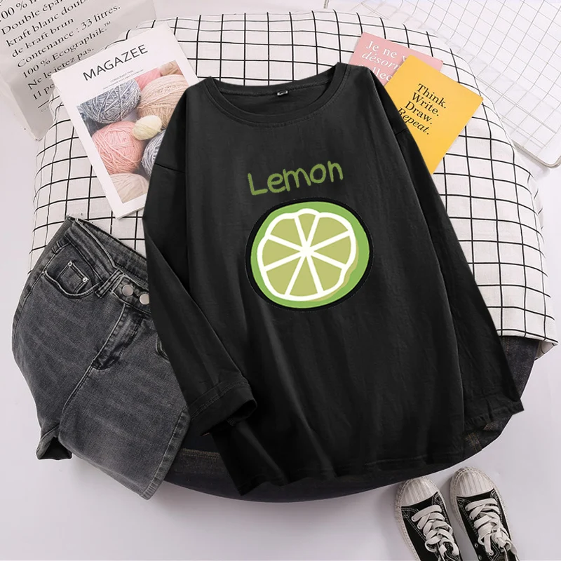 T-Shirt a maniche lunghe da donna oversize moda coreana o-collo con stampa allentata Top 2022 autunno Casual All-match Bottoming Shirt