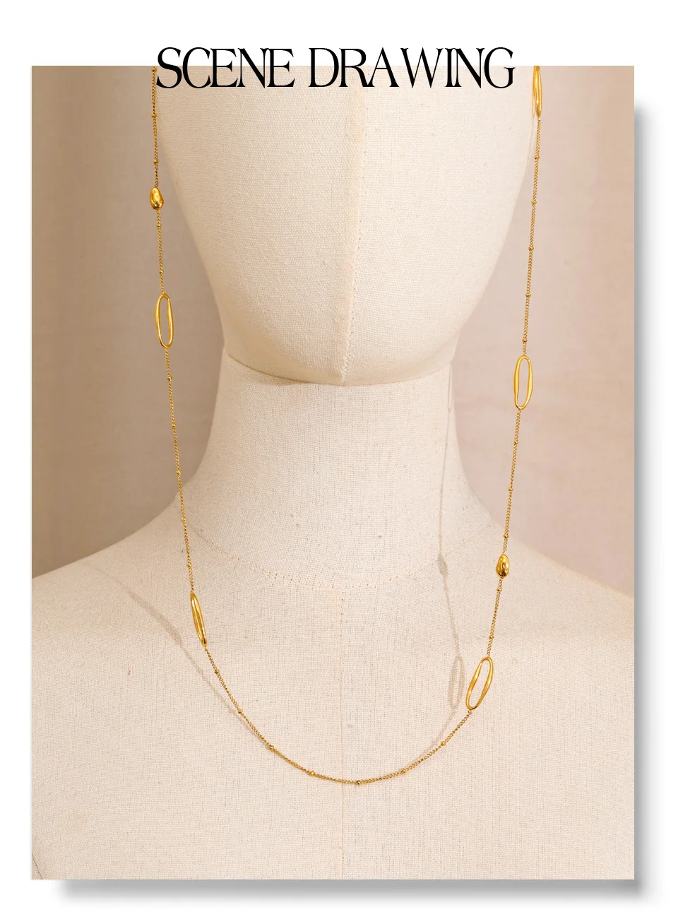 Yhpup 88 cm ovale Pulloverkette aus Edelstahl, lange Halskette für Damen, 18 Karat golden, PVD-beschichtet, unverwechselbarer Modeschmuck, Geschenk – Detail 4